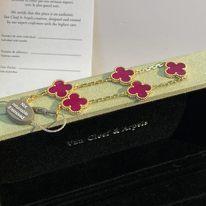 [Royal&Vicky]NEW CLOVER 5 MOTIFS PINK ENAMEL BRACELET