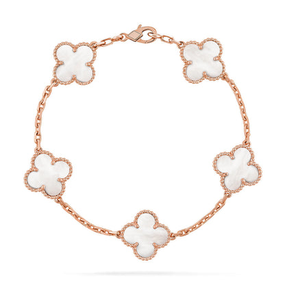 [Royal&Vicky]LUCKY CLOVER 5-MOTIF BRACELET - WHITE MOTHER-OF-PEARL COLLECTION