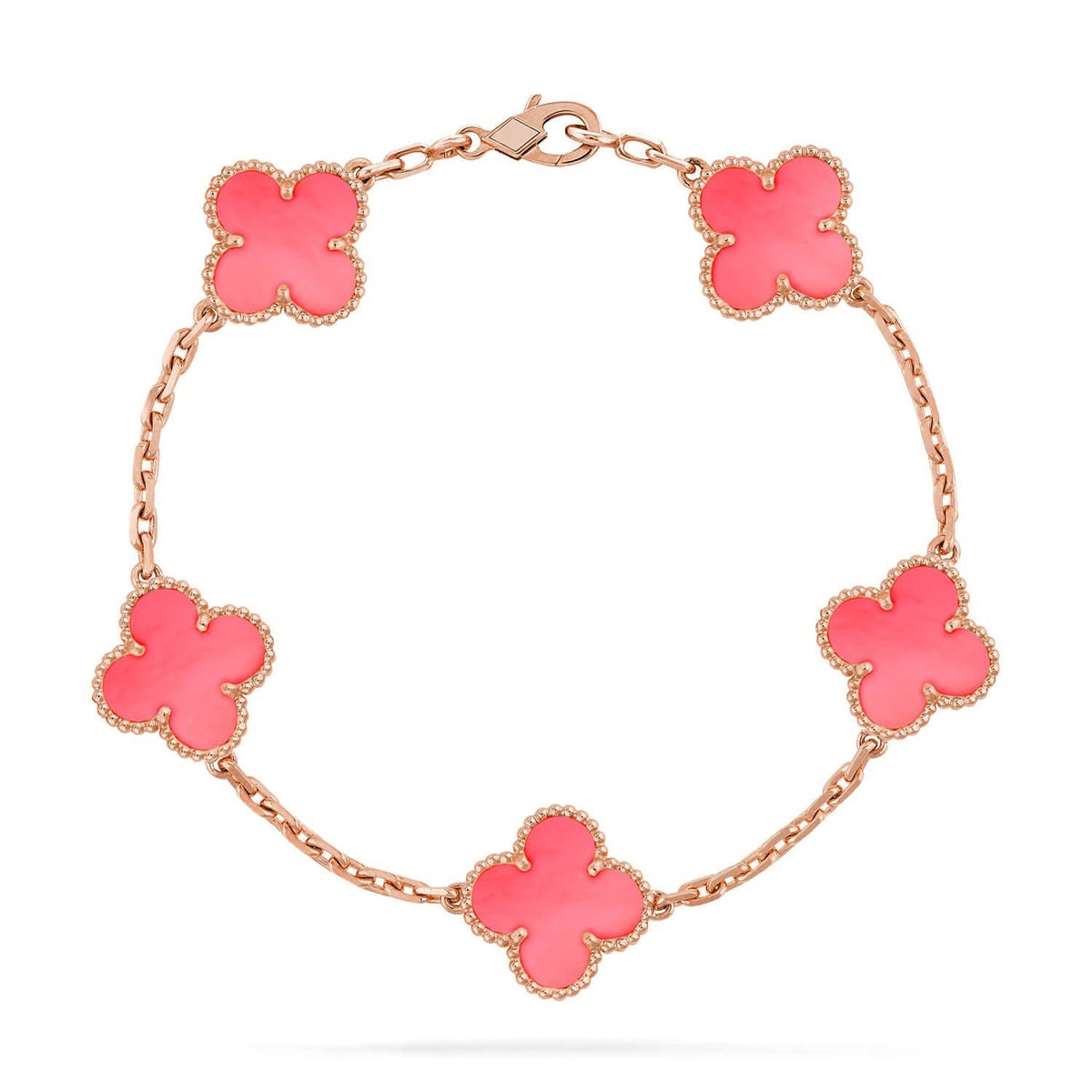 [Royal&Vicky]LUCKY CLOVER 5-MOTIF BRACELET - PINK MOTHER-OF-PEARL COLLECTION