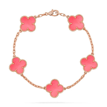 [Royal&Vicky]LUCKY CLOVER 5-MOTIF BRACELET - PINK MOTHER-OF-PEARL COLLECTION