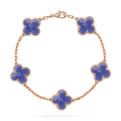 [Royal&Vicky]LUCKY CLOVER 5-MOTIF BRACELET - BLUE LARIMAR COLLECTION