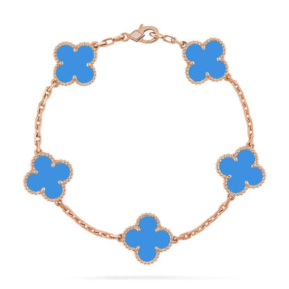 [Royal&Vicky]LUCKY CLOVER 5-MOTIF BRACELET - BLUE AGATE COLLECTION