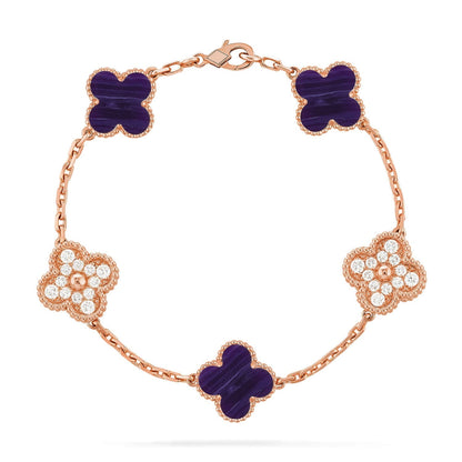 [Royal&Vicky]LUCKY CLOVER 5-MOTIF BRACELET - CHAROITE COLLECTION