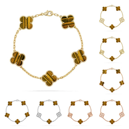 [Royal&Vicky]LUCKY CLOVER 5-MOTIF BRACELET -  TIGER’S EYE COLLECTION