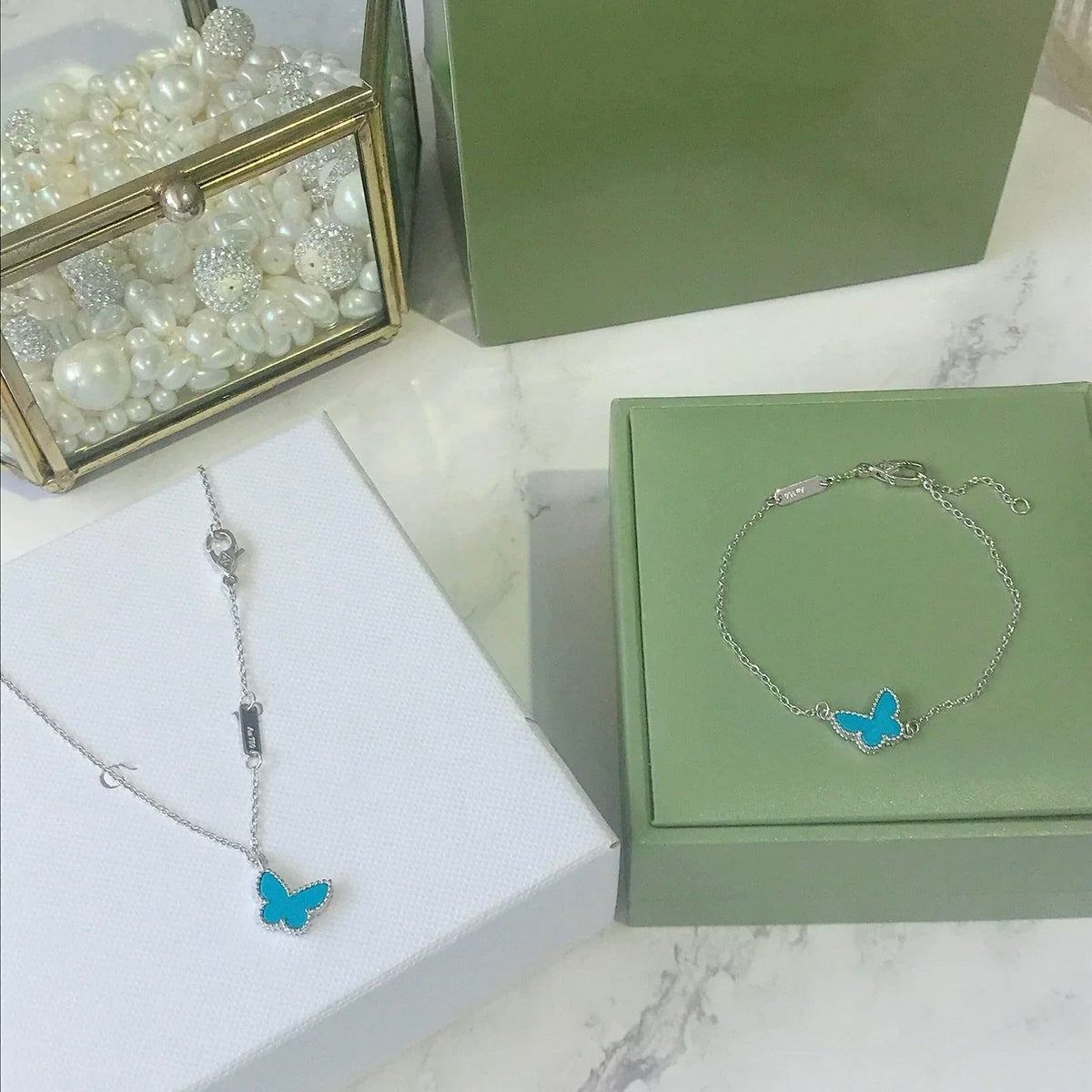[Royal&Vicky]BUTTERFLY TURQUOISE BUTTERFLY BRACELET SILVER