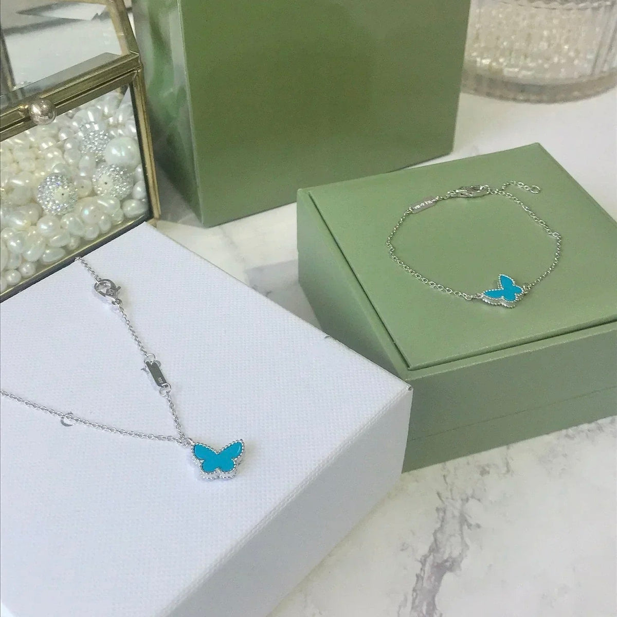 [Royal&Vicky]BUTTERFLY TURQUOISE BUTTERFLY BRACELET SILVER