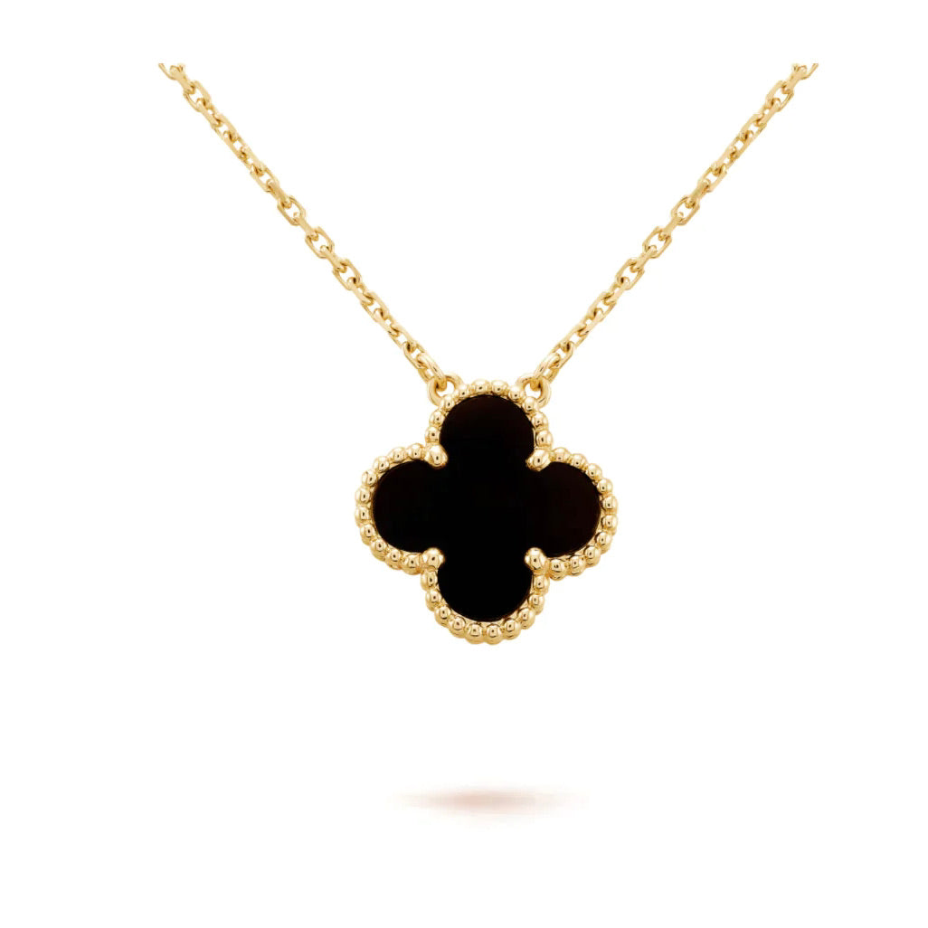[Royal&Vicky]CLOVER 15MM BLACK ONYX SINGLE FLOWER NECKLACE