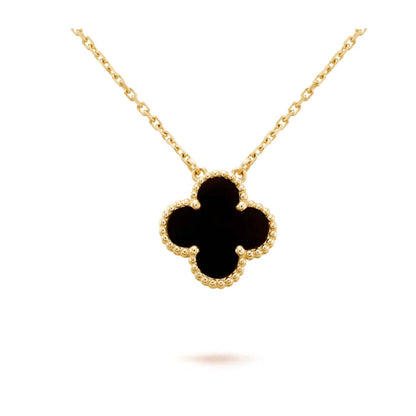 [Royal&Vicky]CLOVER 15MM BLACK ONYX SINGLE FLOWER NECKLACE
