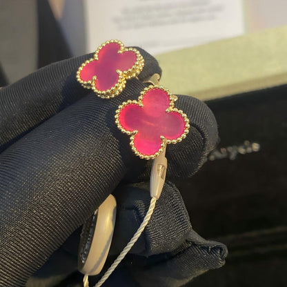 [Royal&Vicky]NEW CLOVER 15MM PINK ENAMEL STUD EARRINGS