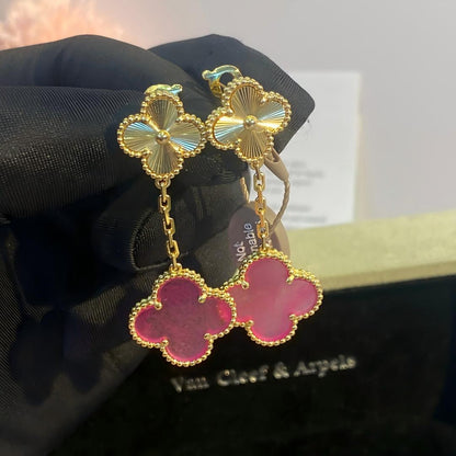 [Royal&Vicky]NEW CLOVER 2 MOTIF PINK ENAMEL EARRINGS