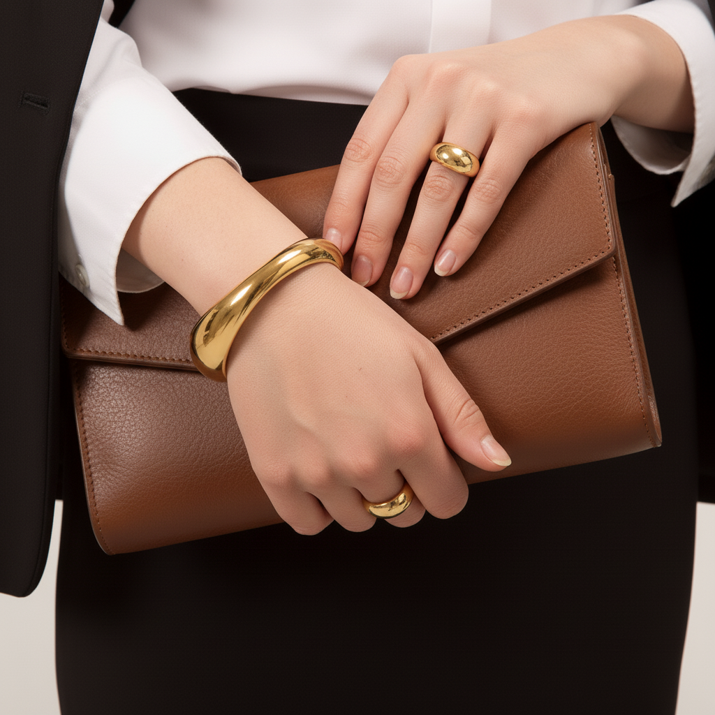 [Royal&Vicky]Jessa Sculpted Gold Bangle