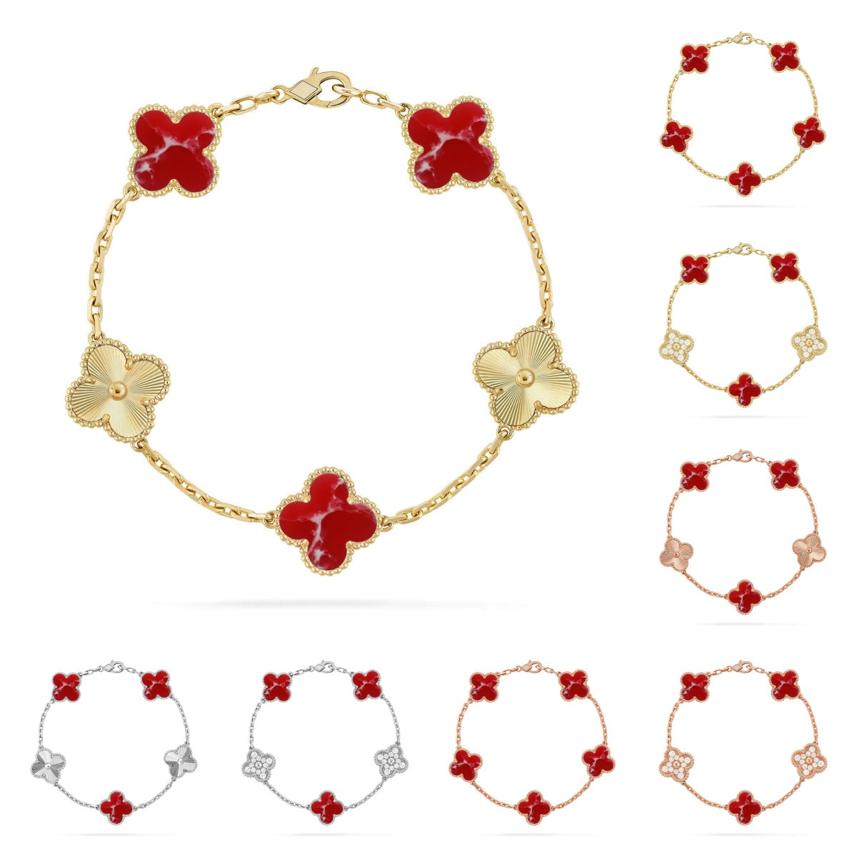 [Royal&Vicky]LUCKY CLOVER 5-MOTIF BRACELET - RED LARIMAR COLLECTION