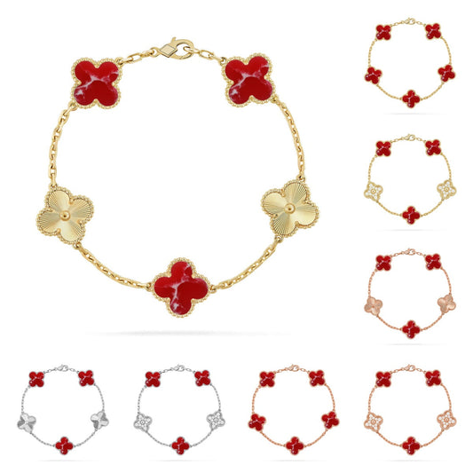[Royal&Vicky]LUCKY CLOVER 5-MOTIF BRACELET - RED LARIMAR COLLECTION
