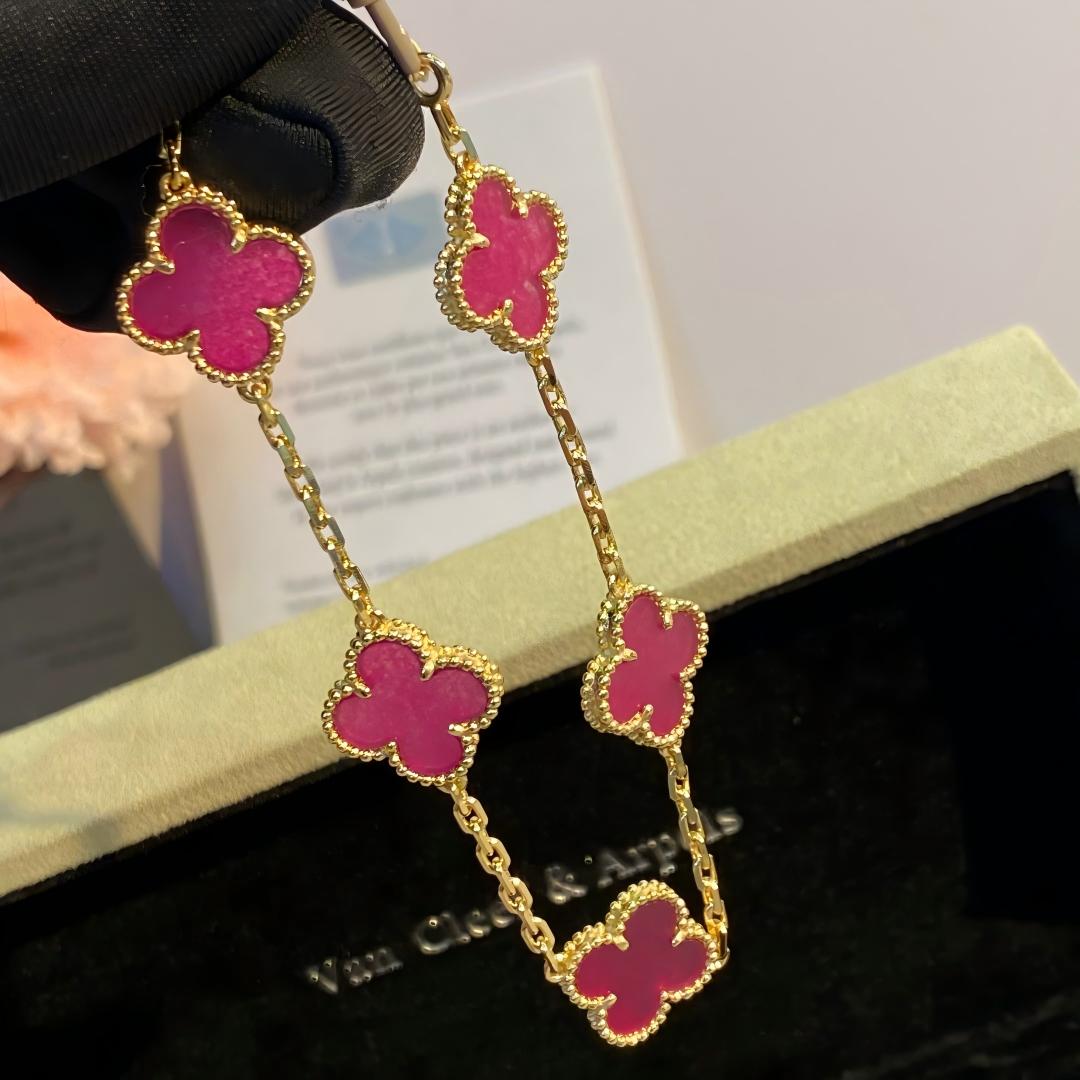 [Royal&Vicky]NEW CLOVER 5 MOTIFS PINK ENAMEL BRACELET