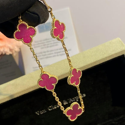 [Royal&Vicky]NEW CLOVER 5 MOTIFS PINK ENAMEL BRACELET