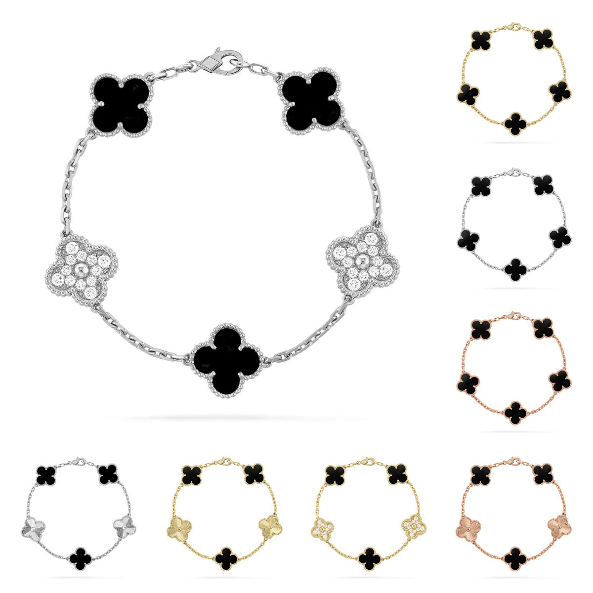 [Royal&Vicky]LUCKY CLOVER 5-MOTIF BRACELET - BLACK OXNY COLLECTION