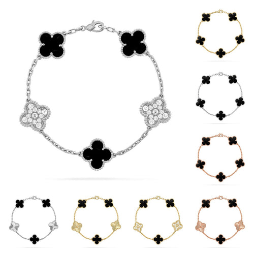 [Royal&Vicky]LUCKY CLOVER 5-MOTIF BRACELET - BLACK OXNY COLLECTION