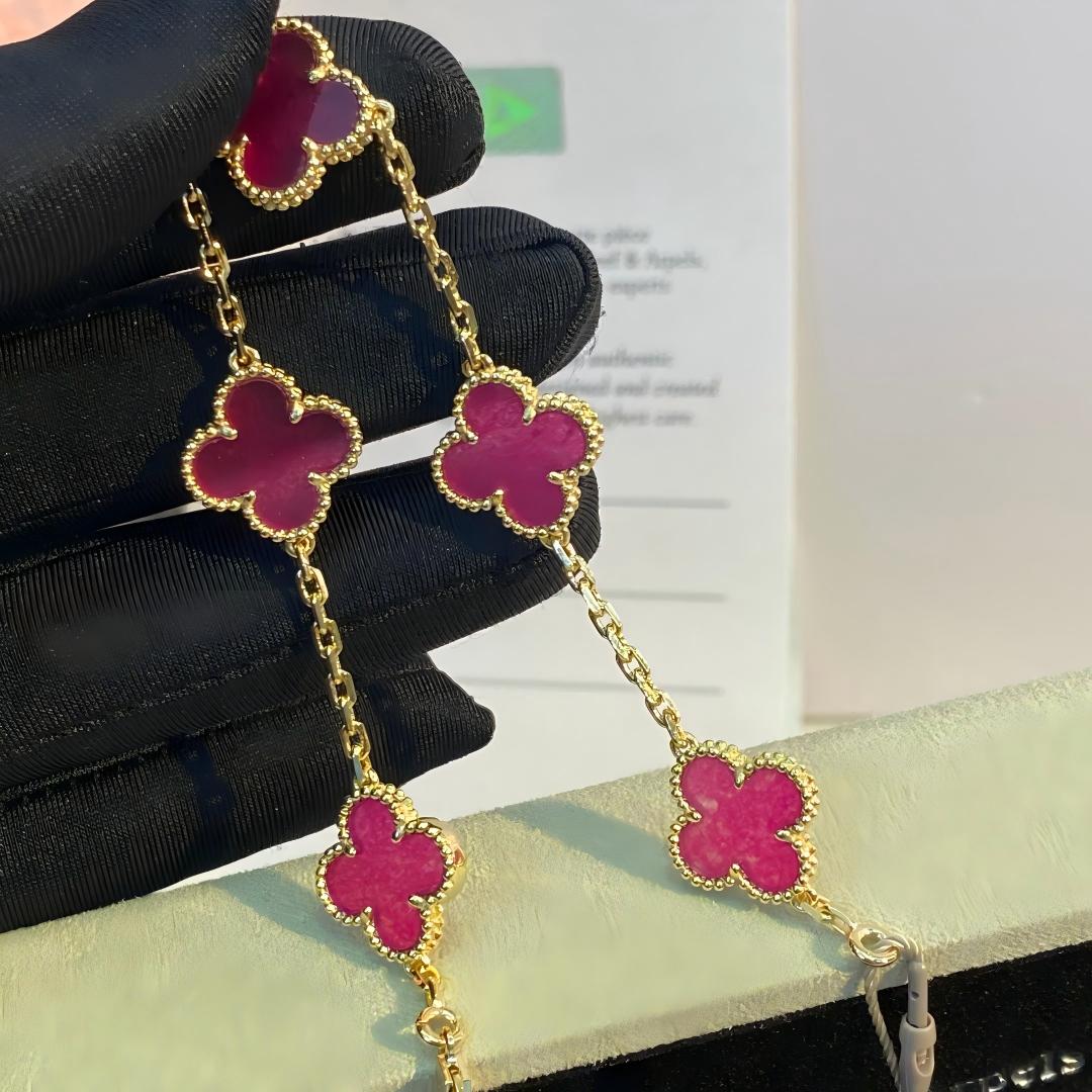 [Royal&Vicky]NEW CLOVER 5 MOTIFS PINK ENAMEL BRACELET