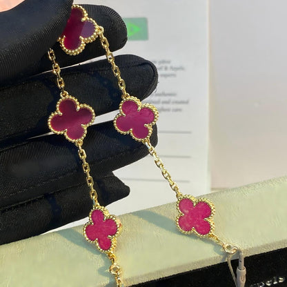 [Royal&Vicky]NEW CLOVER 5 MOTIFS PINK ENAMEL BRACELET