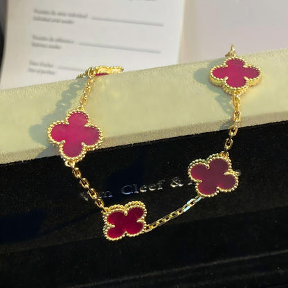 [Royal&Vicky]NEW CLOVER 5 MOTIFS PINK ENAMEL BRACELET