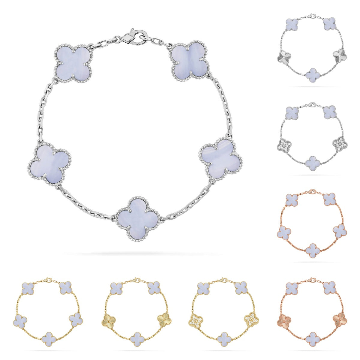[Royal&Vicky]LUCKY CLOVER 5-MOTIF BRACELET - PURPLE CHALCEDONY COLLECTION