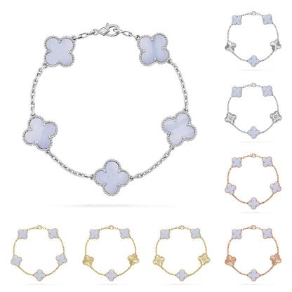 [Royal&Vicky]LUCKY CLOVER 5-MOTIF BRACELET - PURPLE CHALCEDONY COLLECTION