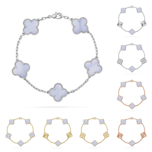 [Royal&Vicky]LUCKY CLOVER 5-MOTIF BRACELET - PURPLE CHALCEDONY COLLECTION