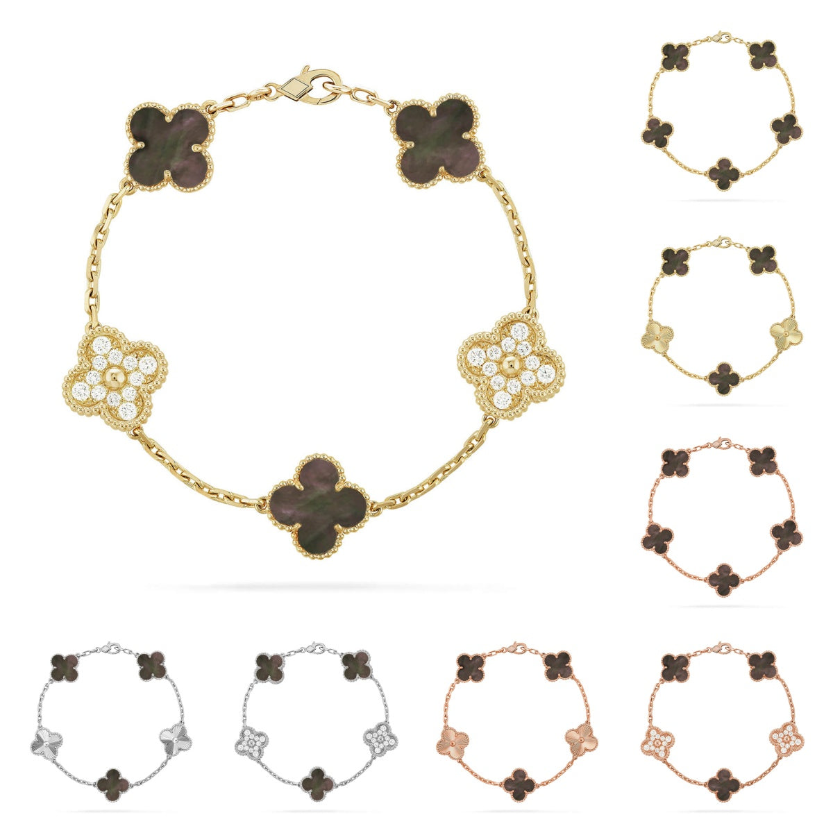 [Royal&Vicky]LUCKY CLOVER 5-MOTIF BRACELET - GREY MOTHER-OF-PEARL COLLECTION