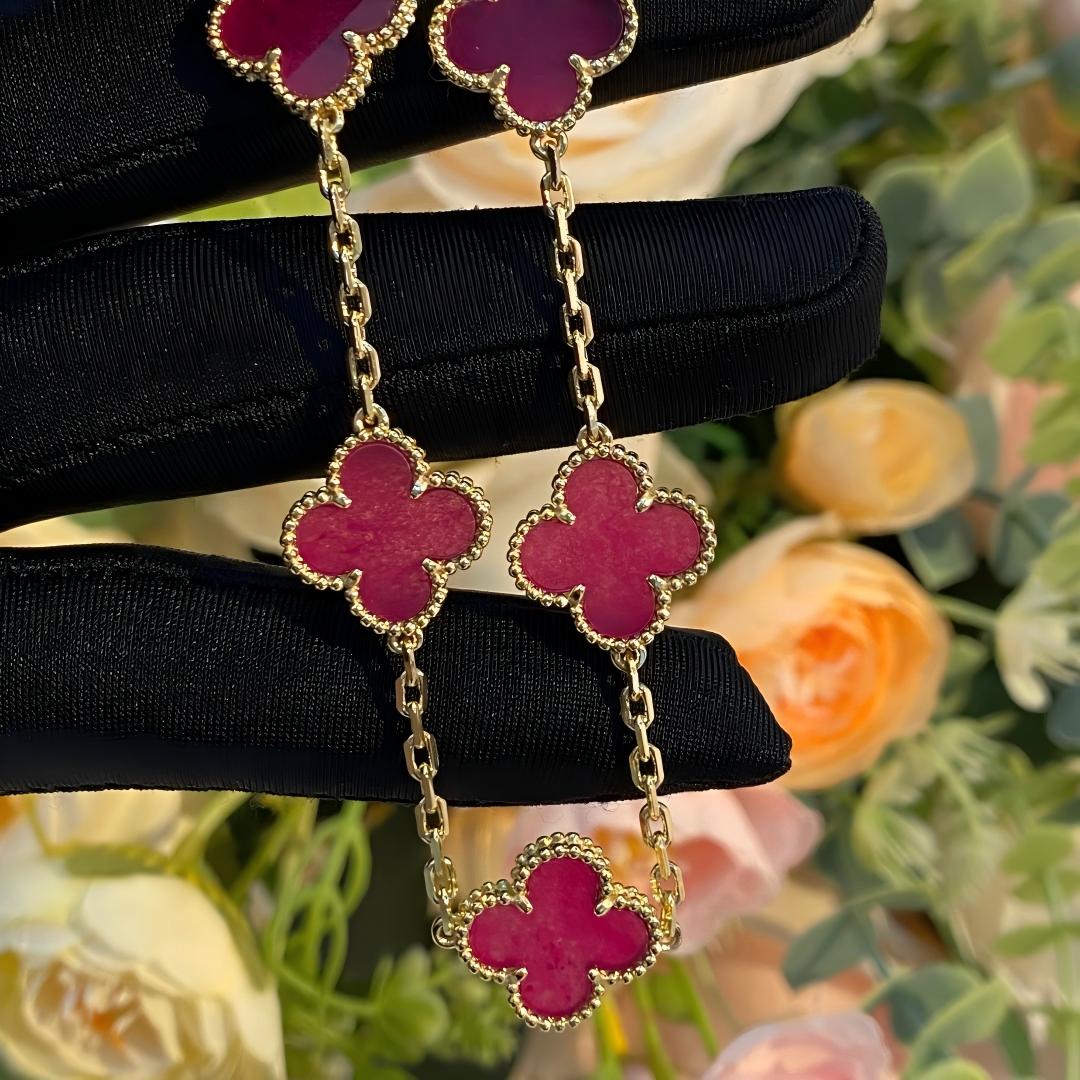 [Royal&Vicky]NEW CLOVER 5 MOTIFS PINK ENAMEL BRACELET