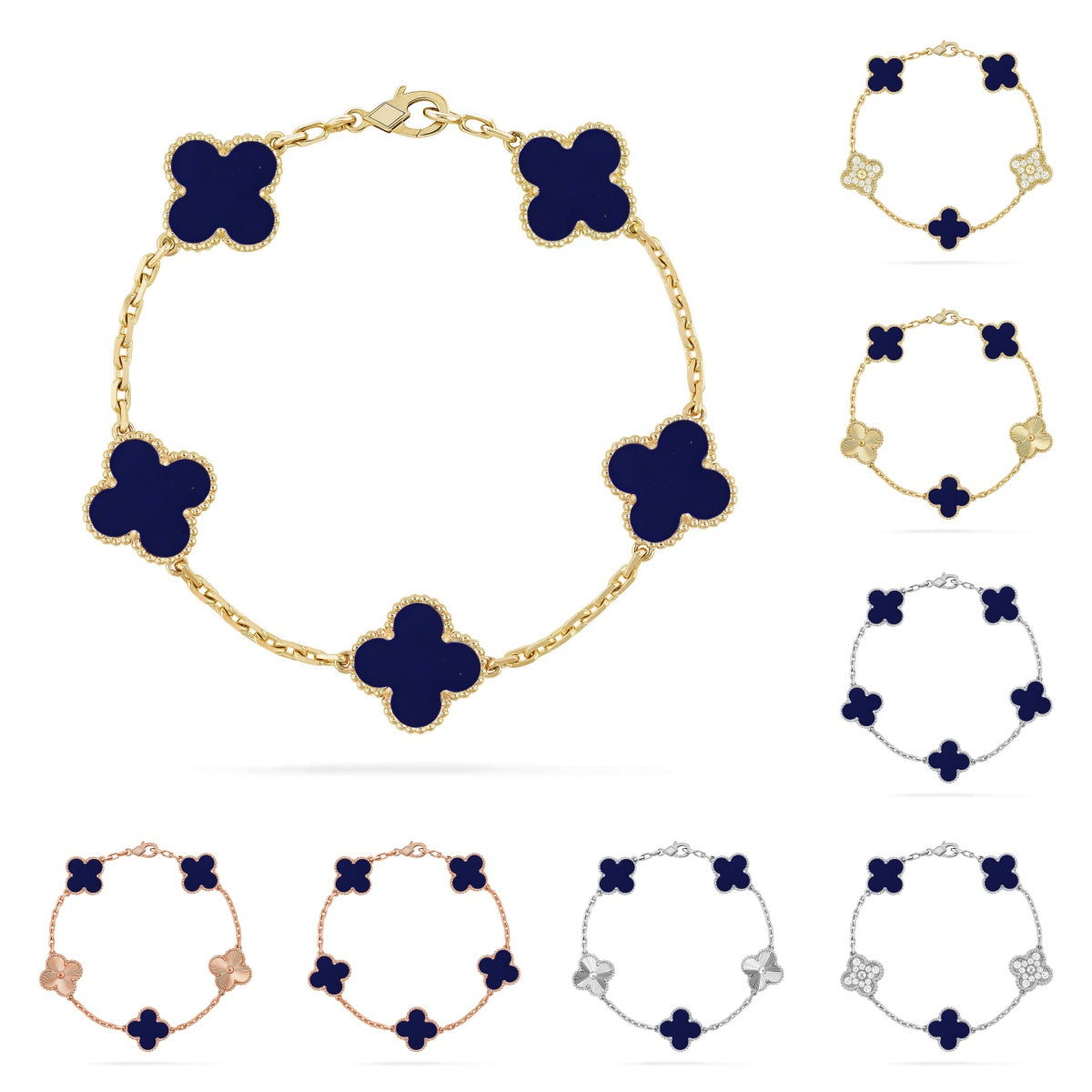 [Royal&Vicky]LUCKY CLOVER 5-MOTIF BRACELET - LAPIS LAZULI COLLECTION