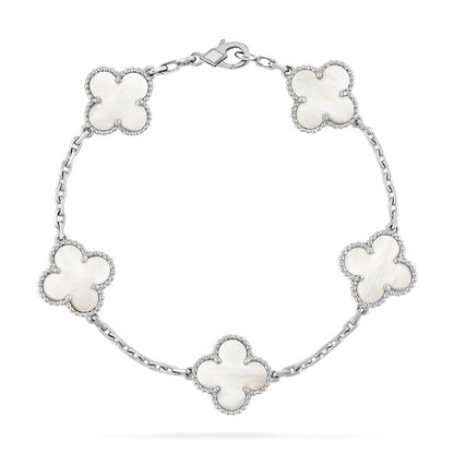 [Royal&Vicky]LUCKY CLOVER 5-MOTIF BRACELET - WHITE MOTHER-OF-PEARL COLLECTION