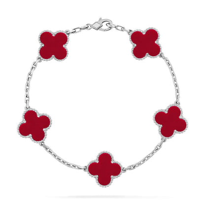 [Royal&Vicky]LUCKY CLOVER 5-MOTIF BRACELET - RED CARNELIAN COLLECTION
