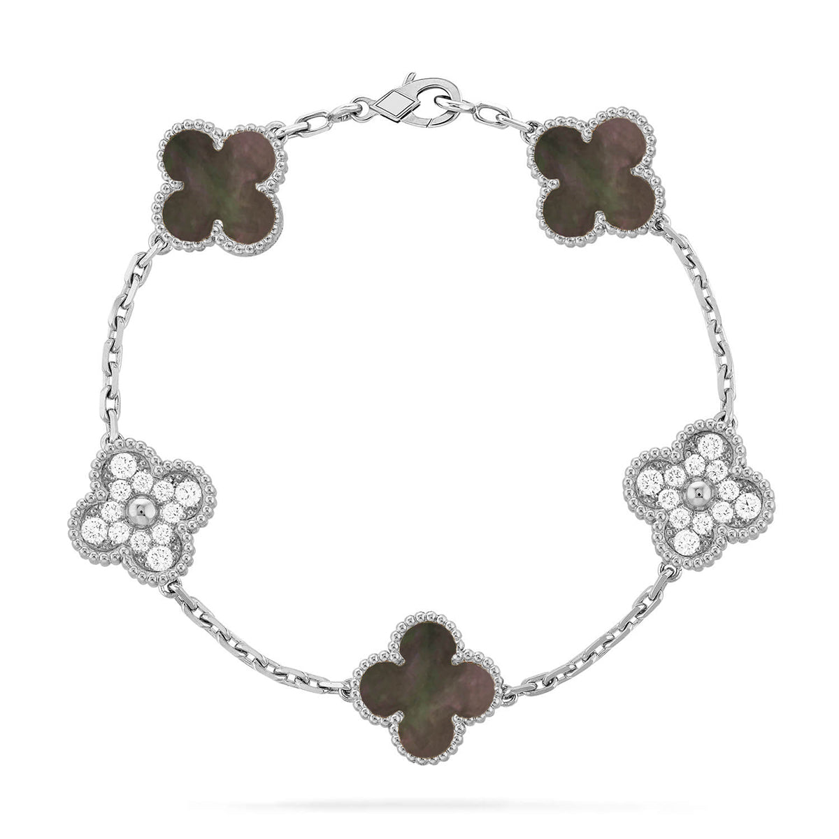 [Royal&Vicky]LUCKY CLOVER 5-MOTIF BRACELET - GREY MOTHER-OF-PEARL COLLECTION