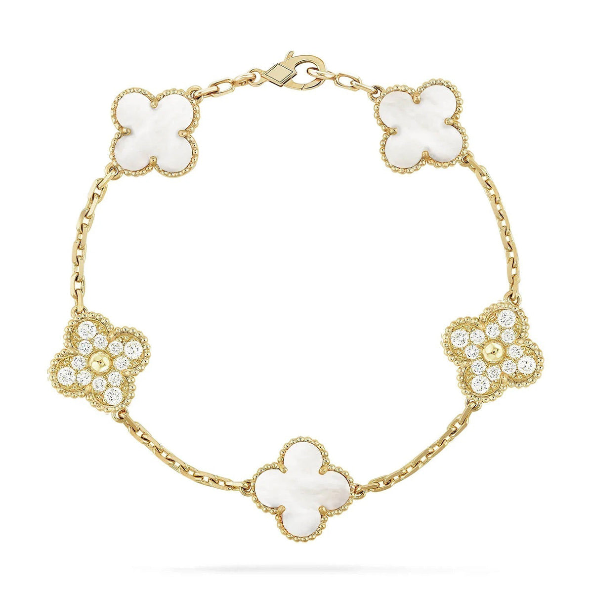 [Royal&Vicky]LUCKY CLOVER 5-MOTIF BRACELET - WHITE MOTHER-OF-PEARL COLLECTION