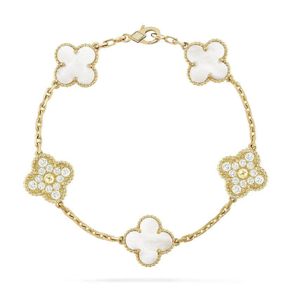 [Royal&Vicky]LUCKY CLOVER 5-MOTIF BRACELET - WHITE MOTHER-OF-PEARL COLLECTION