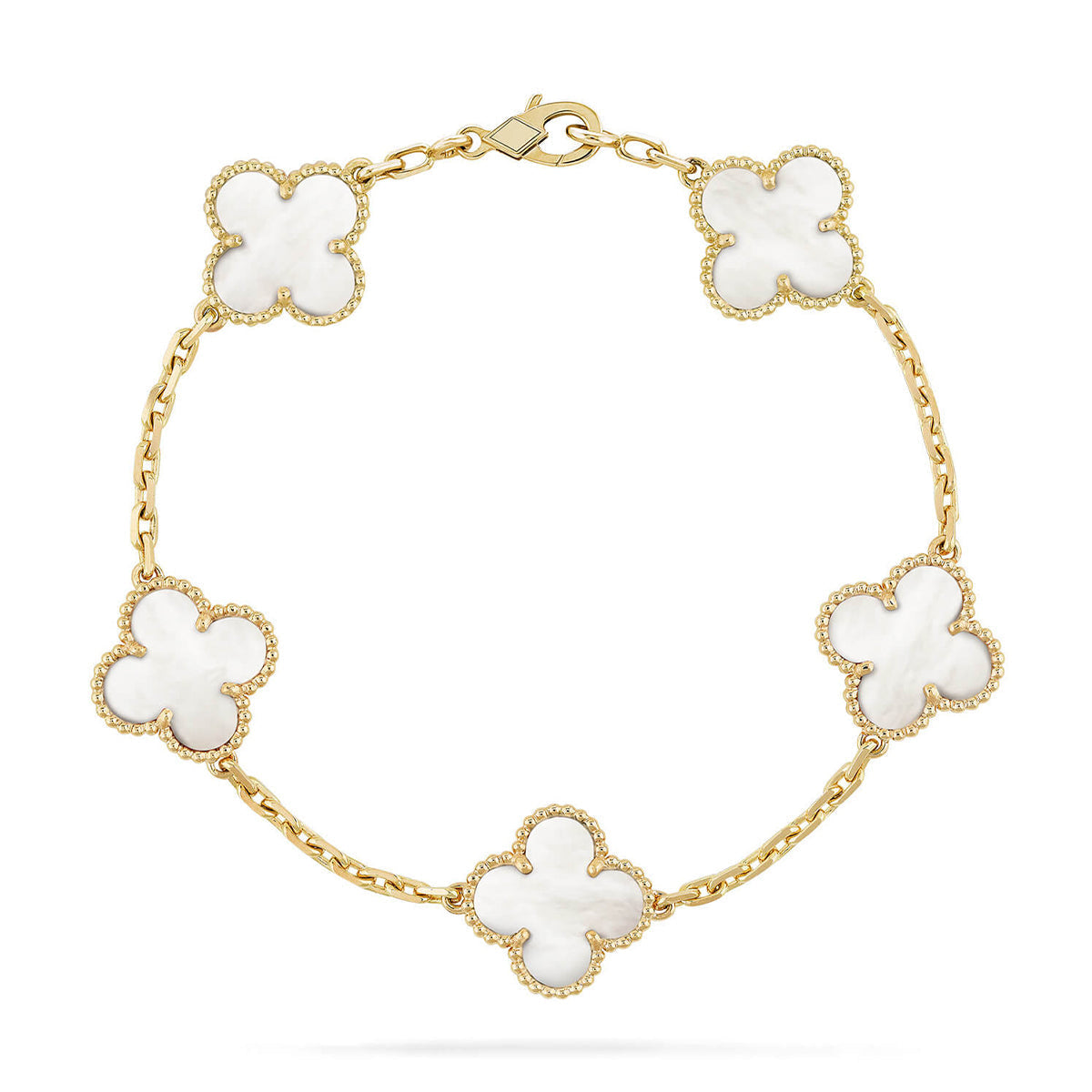 [Royal&Vicky]LUCKY CLOVER 5-MOTIF BRACELET - WHITE MOTHER-OF-PEARL COLLECTION