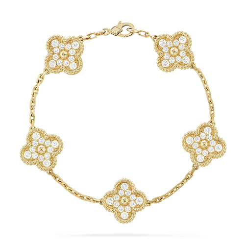 [Royal&Vicky]LUCKY CLOVER 5-MOTIF BRACELET - FULL-DIAMOND