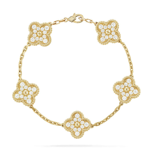 [Royal&Vicky]LUCKY CLOVER 5-MOTIF BRACELET - FULL-DIAMOND