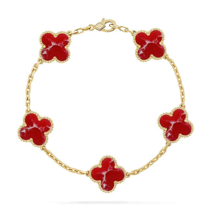 [Royal&Vicky]LUCKY CLOVER 5-MOTIF BRACELET - RED LARIMAR COLLECTION