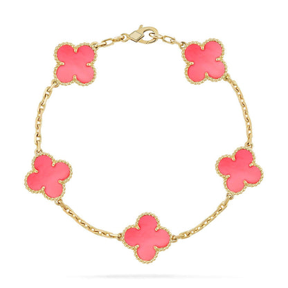 [Royal&Vicky]LUCKY CLOVER 5-MOTIF BRACELET - PINK MOTHER-OF-PEARL COLLECTION