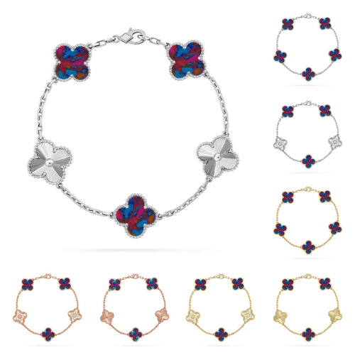 [Royal&Vicky]LUCKY CLOVER 5-MOTIF BRACELET - MULTI-GEM COLLECTION