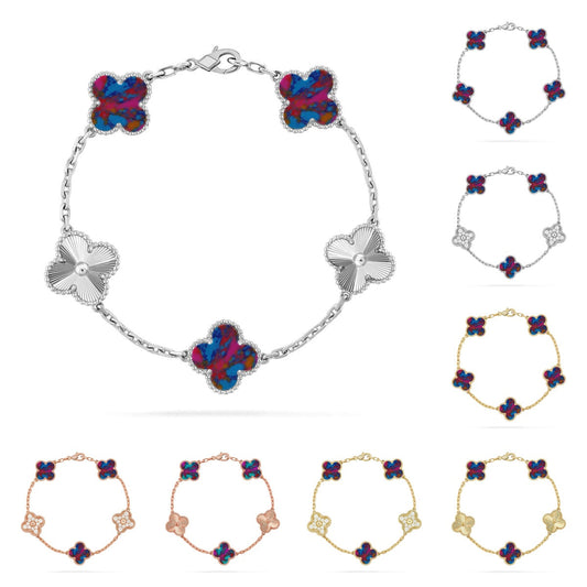 [Royal&Vicky]LUCKY CLOVER 5-MOTIF BRACELET - MULTI-GEM COLLECTION