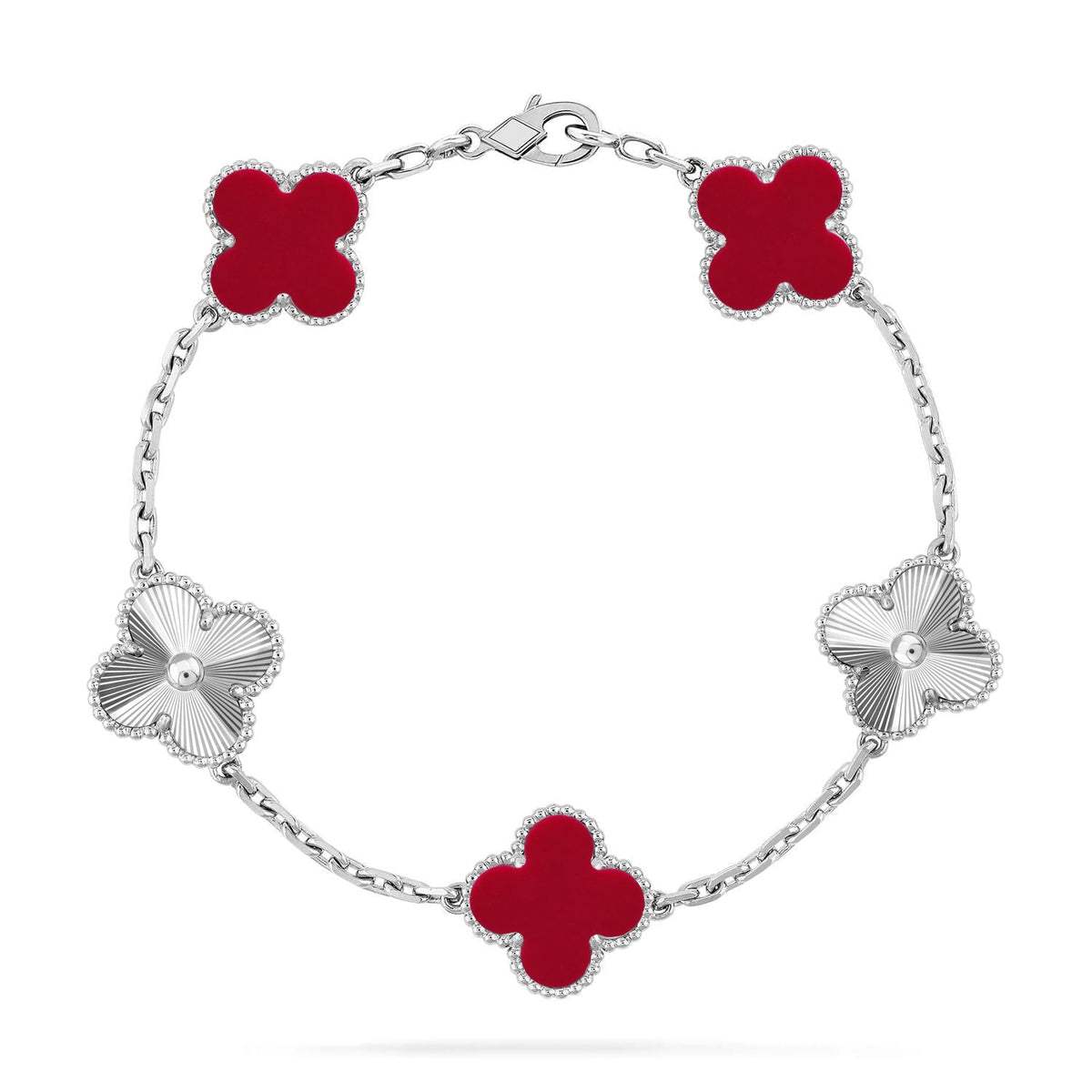 [Royal&Vicky]LUCKY CLOVER 5-MOTIF BRACELET - RED CARNELIAN COLLECTION