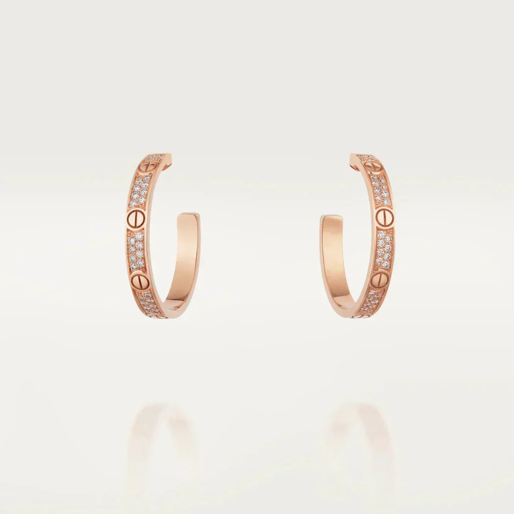 [Royal&Vicky]LOVE DIAMOND PINK GOLD HOOP EARRINGS