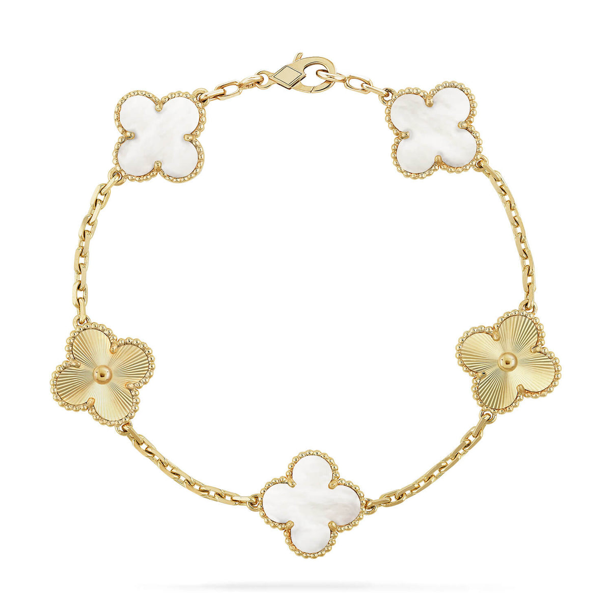 [Royal&Vicky]LUCKY CLOVER 5-MOTIF BRACELET - WHITE MOTHER-OF-PEARL COLLECTION