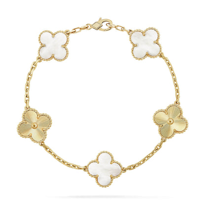 [Royal&Vicky]LUCKY CLOVER 5-MOTIF BRACELET - WHITE MOTHER-OF-PEARL COLLECTION