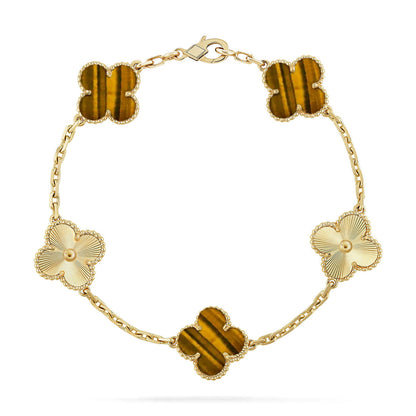 [Royal&Vicky]LUCKY CLOVER 5-MOTIF BRACELET -  TIGER’S EYE COLLECTION