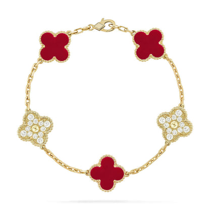 [Royal&Vicky]LUCKY CLOVER 5-MOTIF BRACELET - RED CARNELIAN COLLECTION