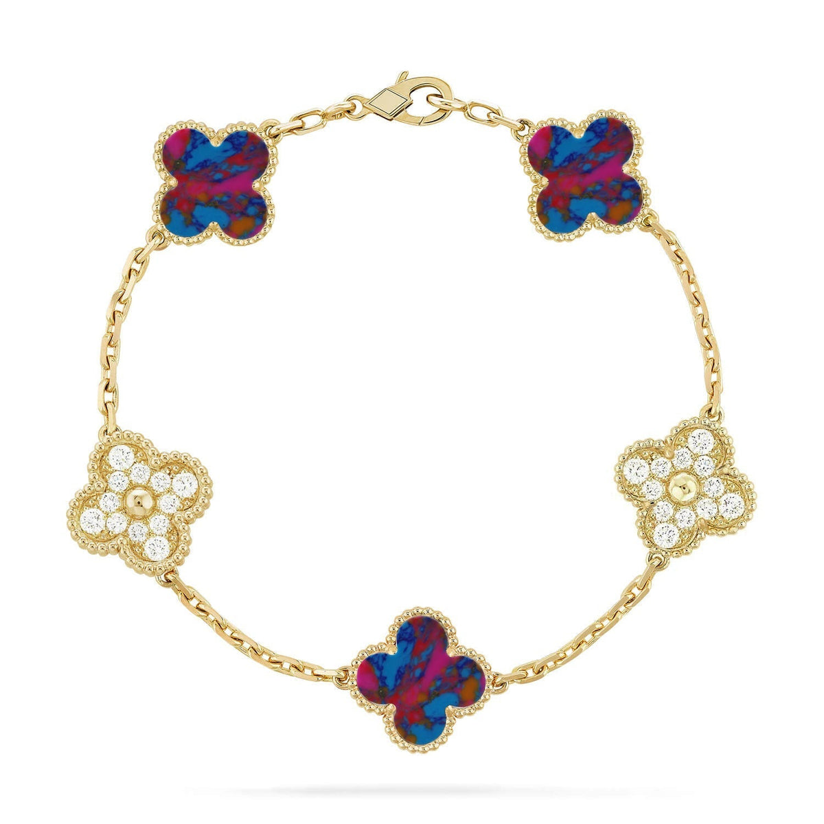 [Royal&Vicky]LUCKY CLOVER 5-MOTIF BRACELET - MULTI-GEM COLLECTION