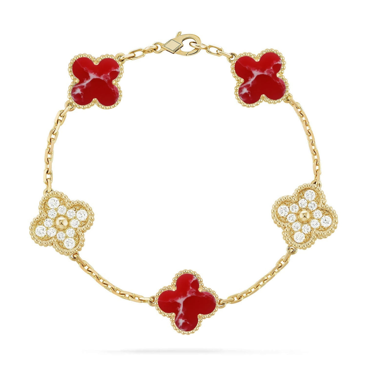 [Royal&Vicky]LUCKY CLOVER 5-MOTIF BRACELET - RED LARIMAR COLLECTION